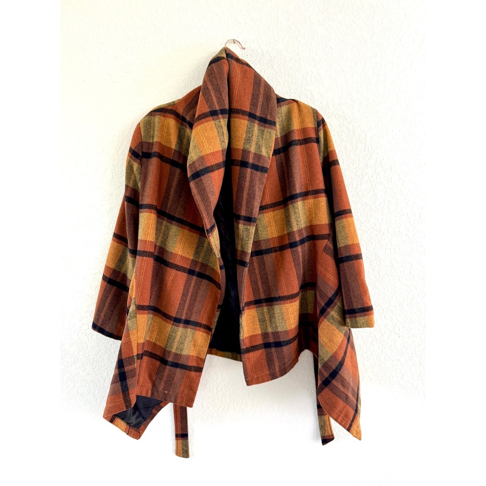 Chicwish Plaid Waterfall Collar Open Front Cardigan Jacket‎ Women Size M